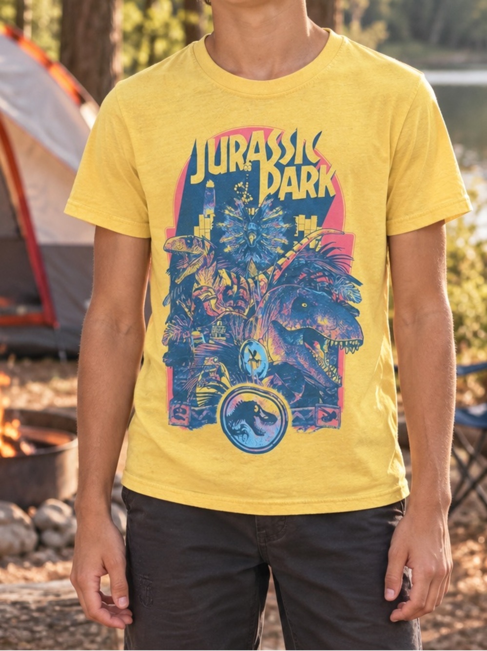 Jurassic World - Dinosaur Graphic T-Shirt Yellow Size Small